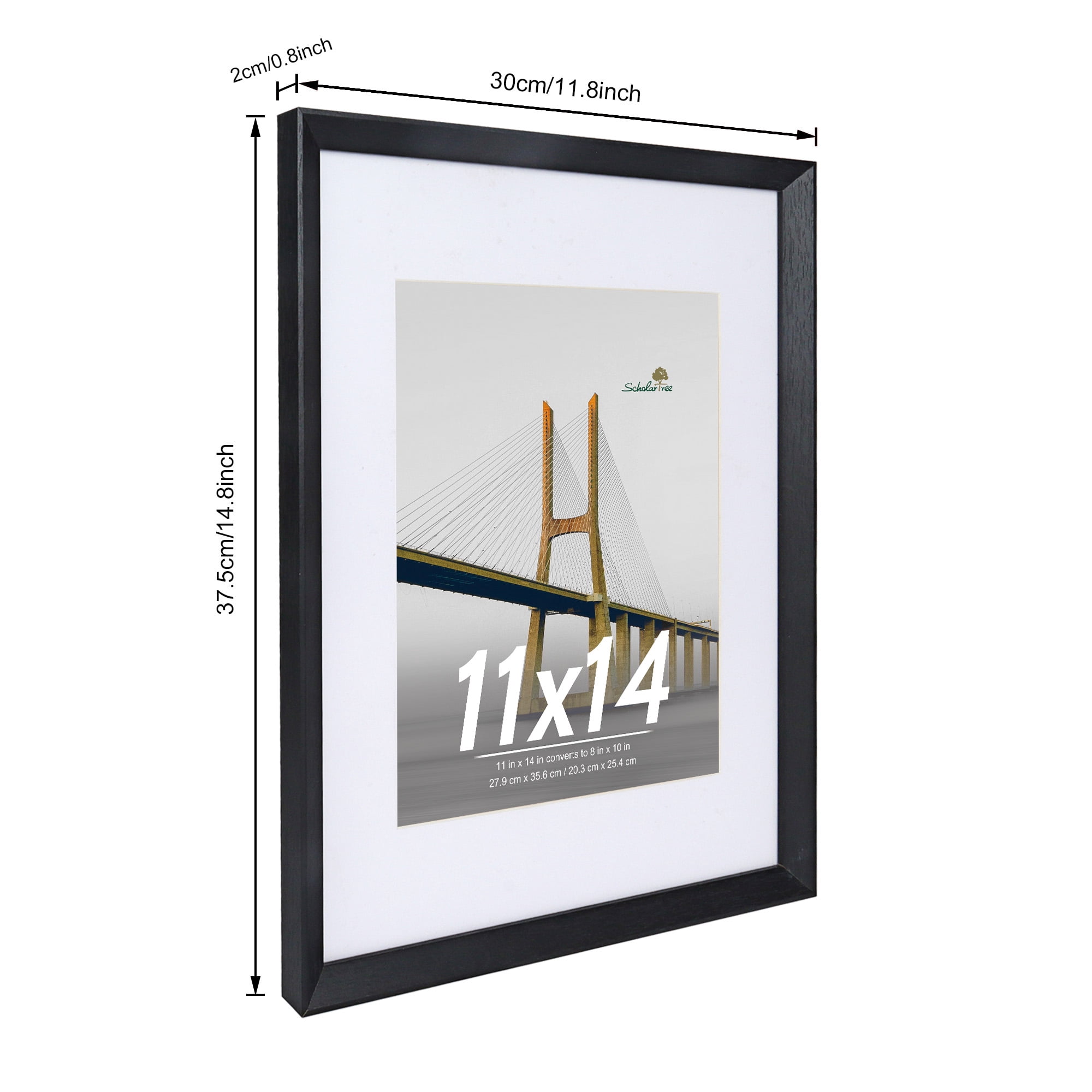Scholartree 5 PACK 11 x 14 Wooden Picture Frames Set-11x14 Matted to 8x10 Wall Frames, Black