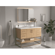 Benton Collection 48 Light Oak Bathroom Vanity with White Quartz Top