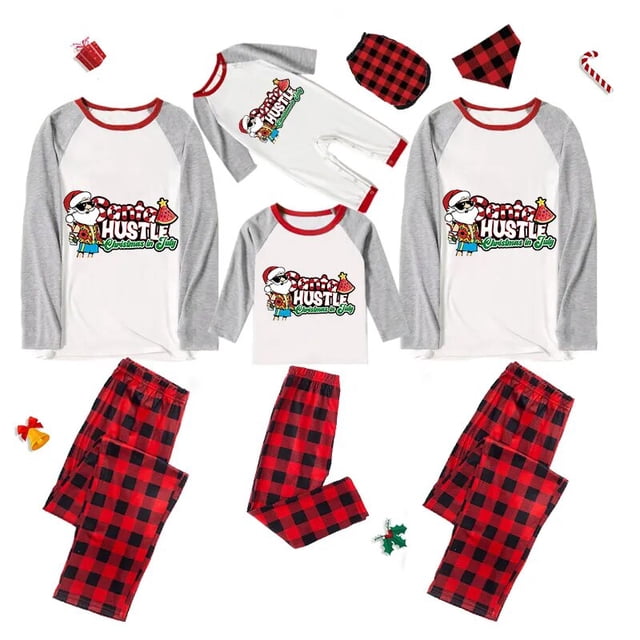 Pijamas familiares a juego de Navidad, conjuntos de pijamas a cuadros blancos y negros, Santa Hustle Christams en julio