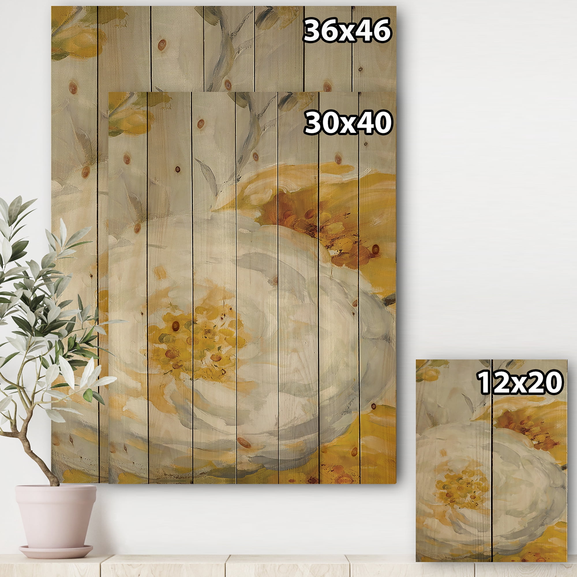 Designart 'Sunshine Yellow Flower I' Floral Print on Natural Pine Wood