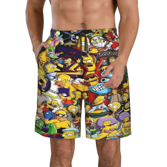 Men's Simpsons Beach Shorts Hot Summer Swim Trunks Sports Running Bathing Suits with Mesh Lining