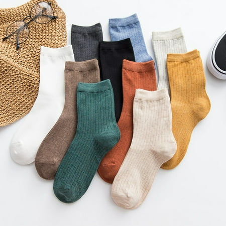 

Farfi Winter Spring Solid Color Cotton Breathable Women Soft Warm Middle Tube Socks