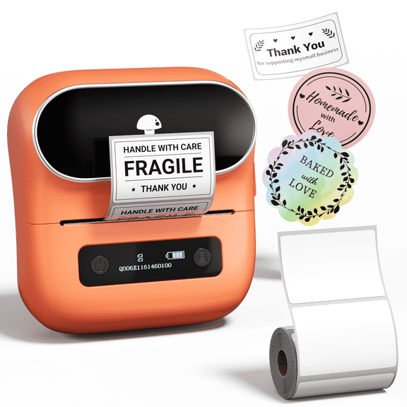 Phomemo M220 3.14 Inch Portable Bluetooth Thermal Label Maker - Support 20-80mm Width Label for Clothing, Mailing, and Address Labels - Compatible with Phone and Laptop (Orange)