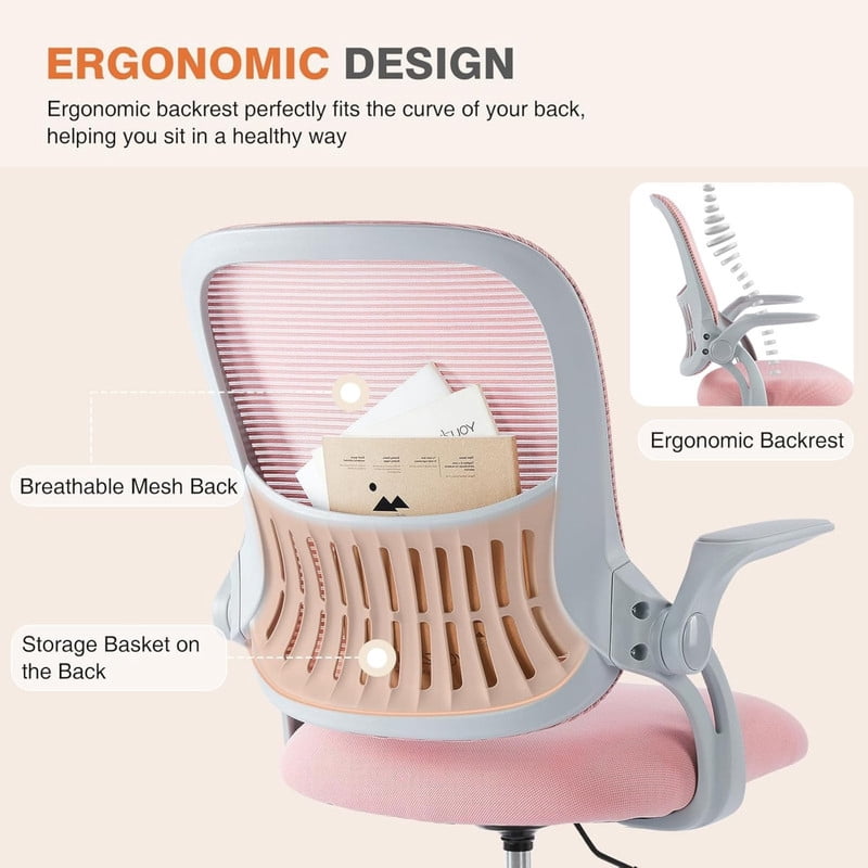 Kelno Ergonomic Office Chair Adjustable Height Draft Chair Rolling Swivel Desk Chair, Pink