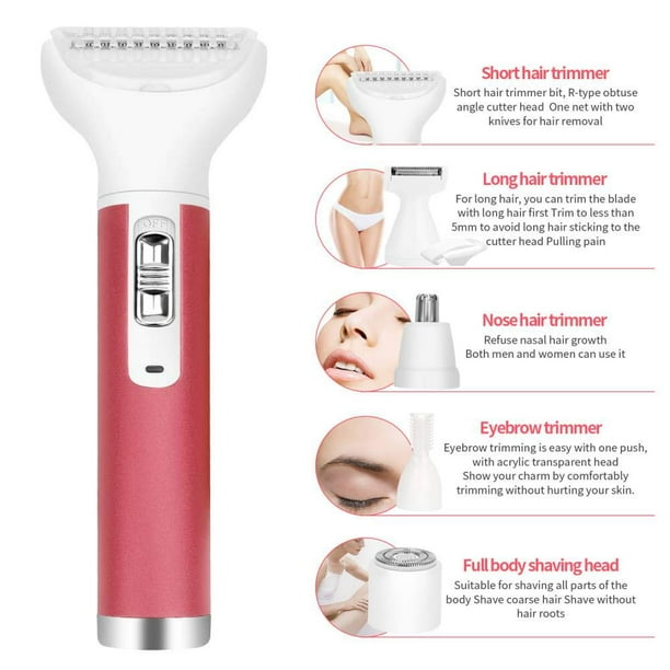 Depiladora para mujeres, afeitadora eléctrica 5 en 1 sin dolor, recargable por USB, recortadora de cejas y nariz, cuerpo impermeable, bikini, depilación facial para mujeres (rosa) Adepaton Depiladoras Eléctricas