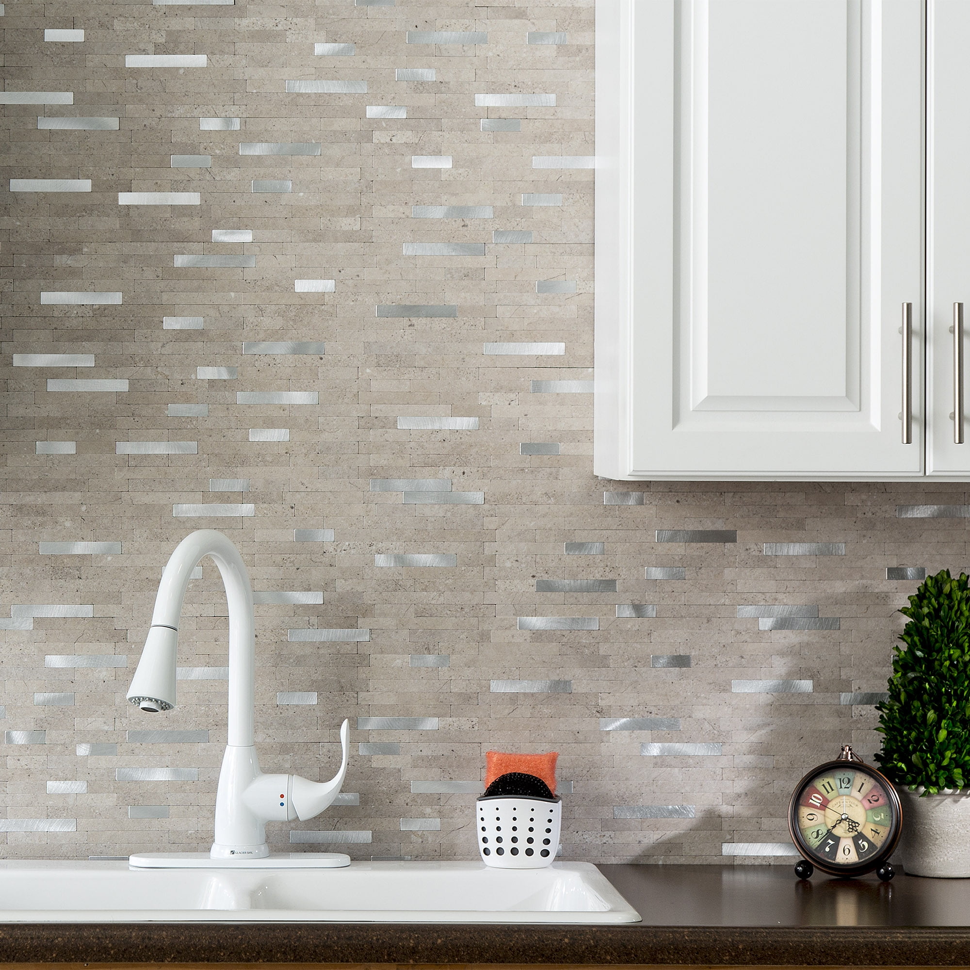 Aspect Collage 12in x 5.8in Peel and Stick Backsplash in Biscuit 15 Sq Ft Kit