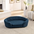 thumbnail image 2 of WGYPRIME Oval Semi-Enclosed Dog Bed, Modern Pet Bed with Durable Linen Material & Button-Tufted Backrest, High-Center Low-Sides Support Dog Sofa Couch, 2 of 10