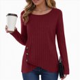 thumbnail image 2 of Towmus Long Sleeve Shirts for Women Fall Clothes Tunic Tops Loose Fit Dressy Crewneck Pullover Sweaters with Button Cross Hem, Wine, M, 2 of 6