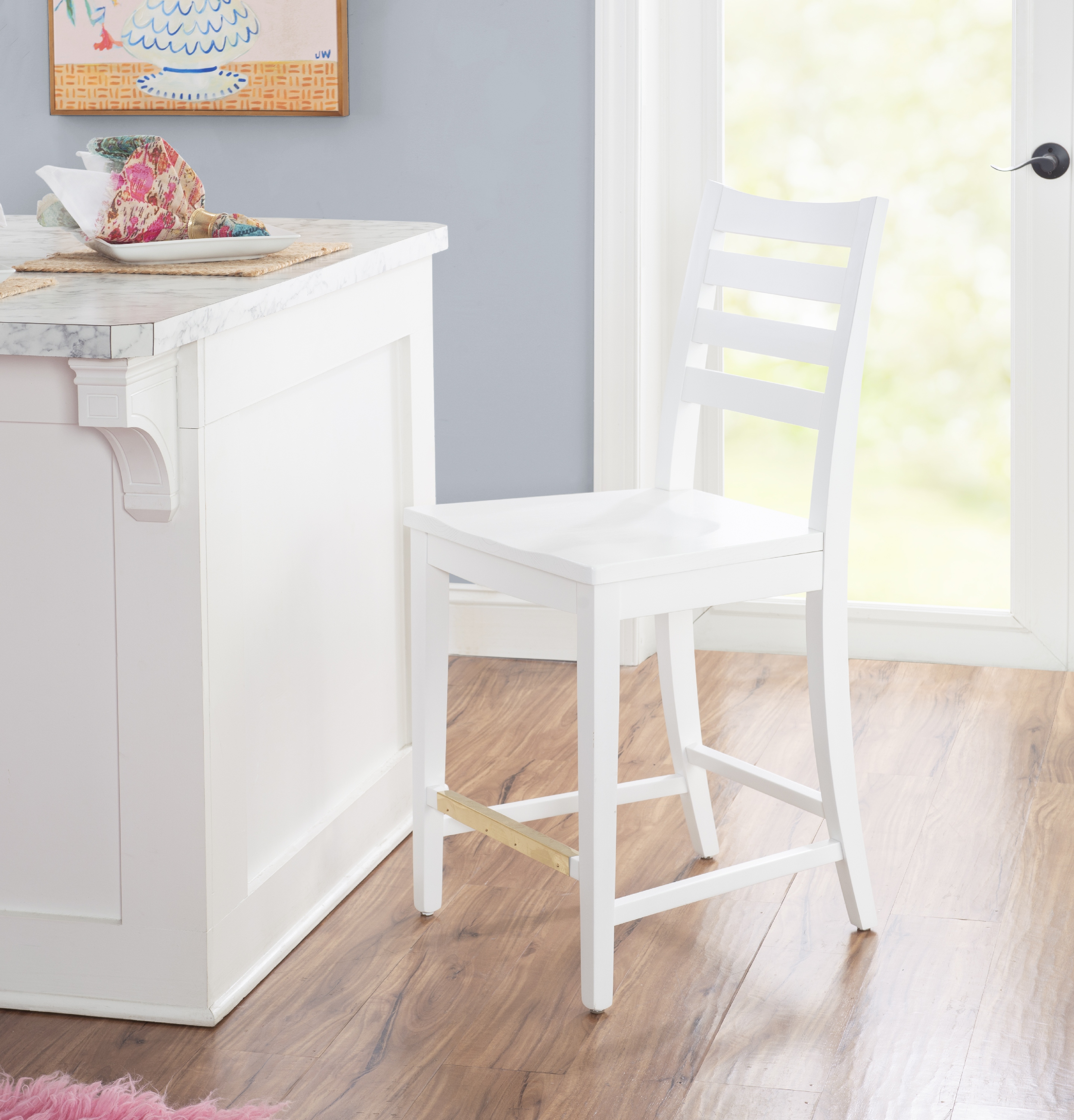 Linon Holdrege 22" High Back Counter Stools, Set of 2, White