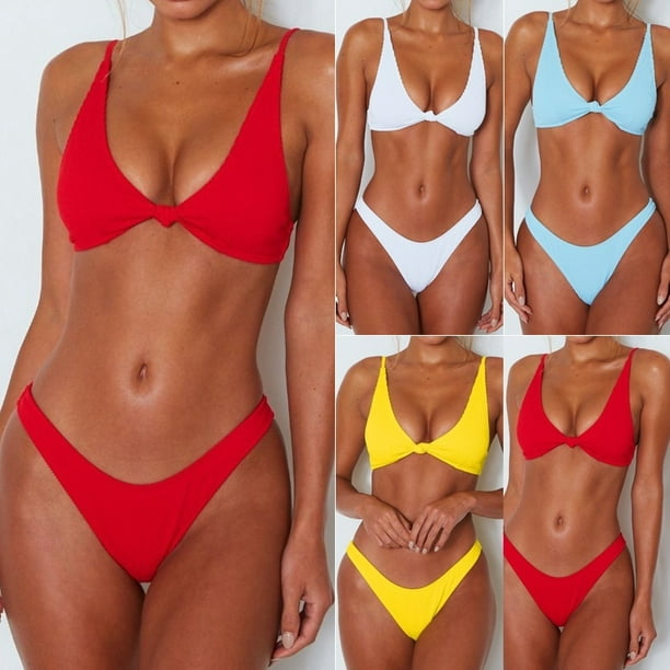 Women Bikini Sets Knotted Bra Tops Thong Bottoms Swimwear Swimsuit