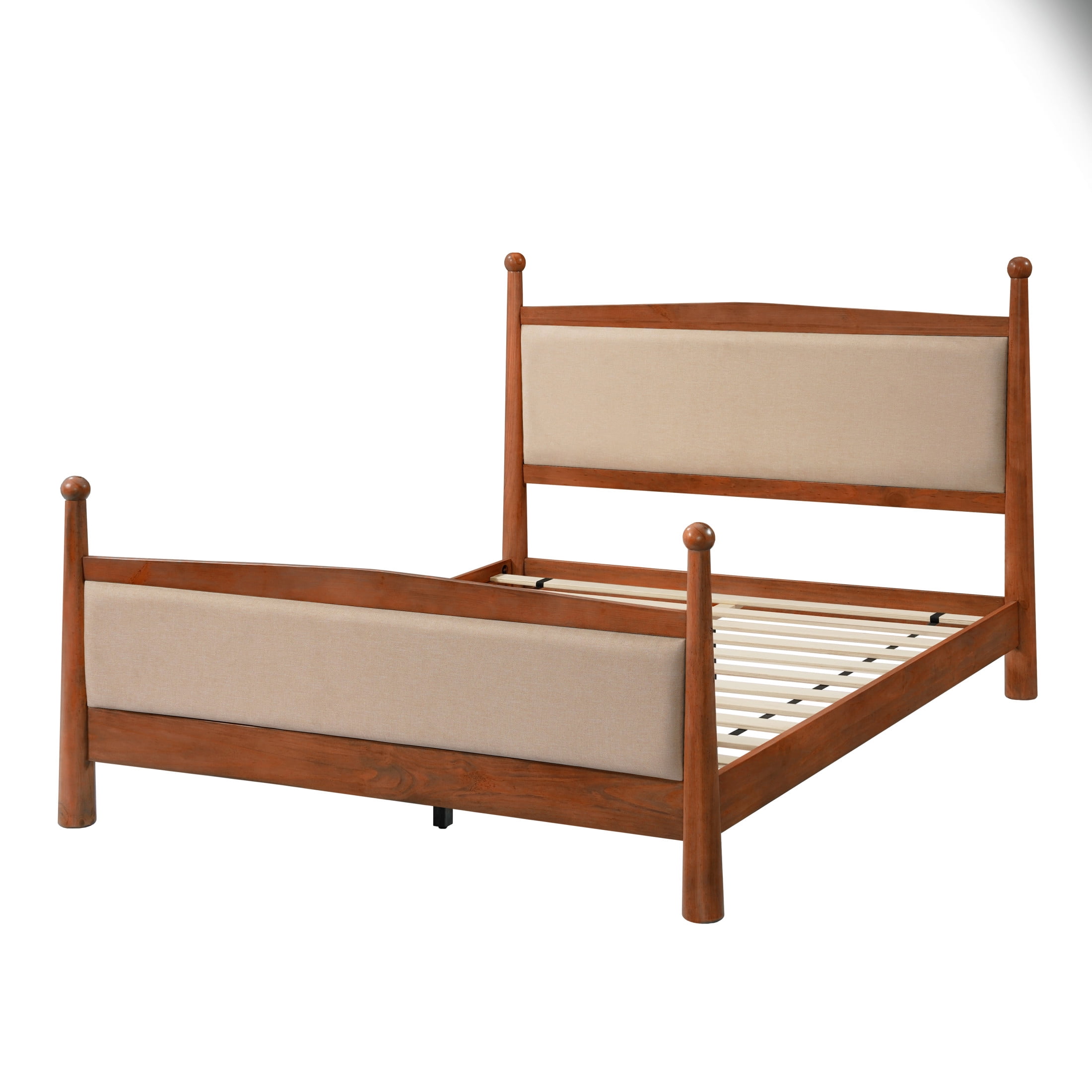 Christopher Knight Home Farmhouse Queen Platform Bed Frame with Upholstered Headboard, Cherry