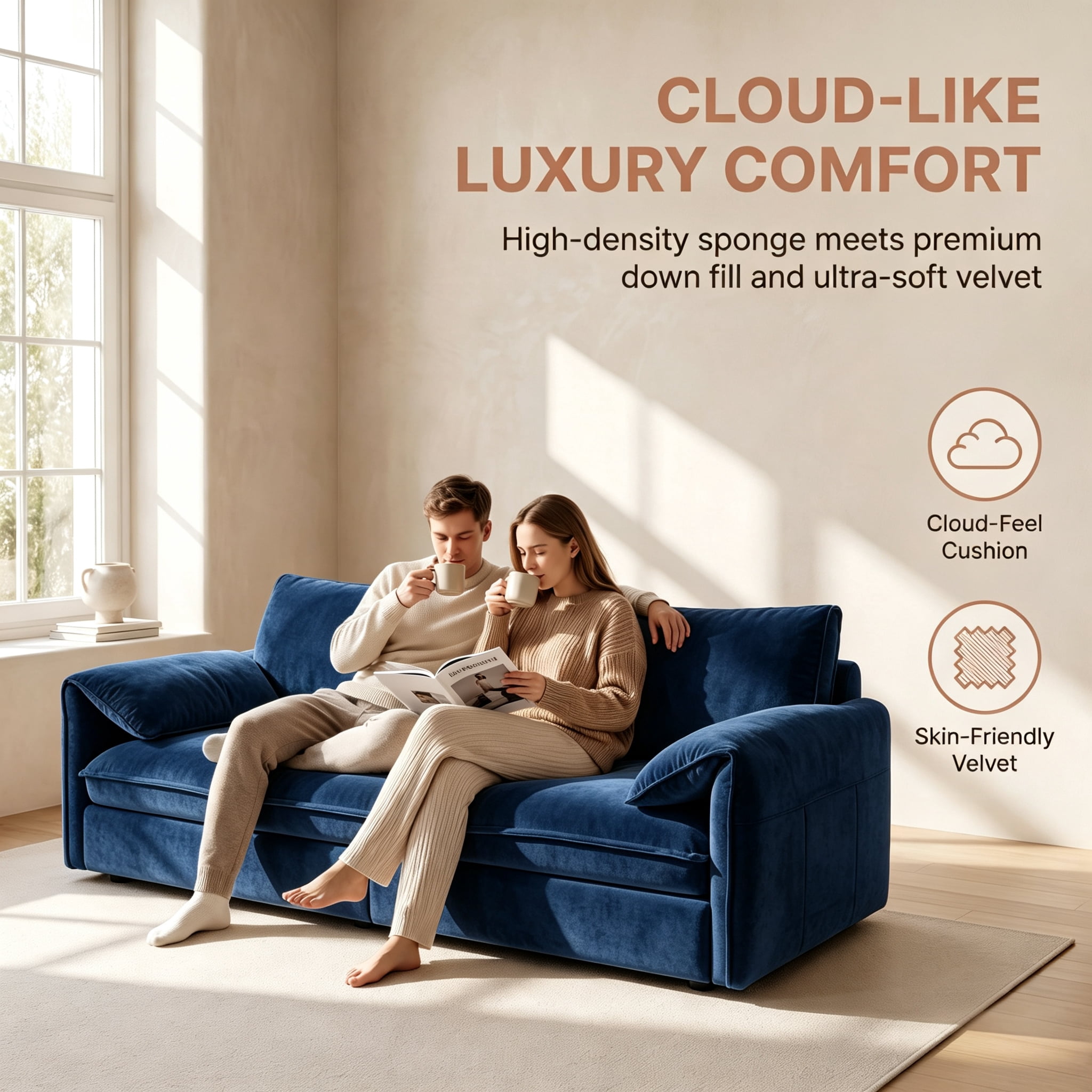 3-in-1 Queen Pull Out Sofa Bed, 66" Velvet Convertible Sleeper Couch with Deep Seat & Storage Pocket, Modern Folding Futon Sofa Bed, Blue