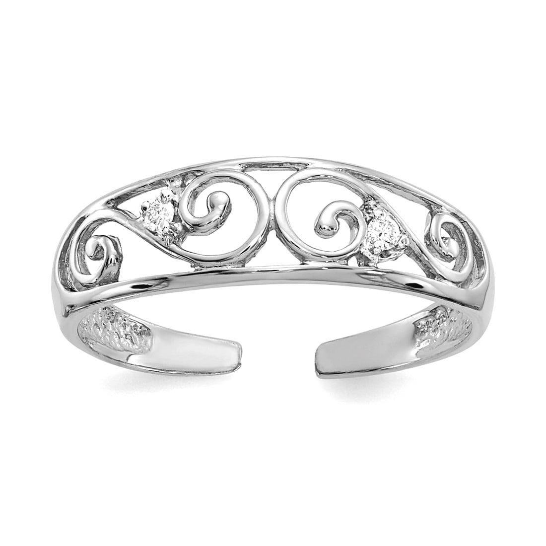 14k White Gold .02ct Diamond Scroll toe ring toe ring for Women - .7 Grams .02 dwt