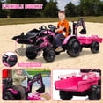 thumbnail image 6 of 3 in 1 Ride on Tractor, Excavator & Bulldozer, 24V Ride on Car Toy Electric Vehicle w/Trailer, Shovel Bucket, Digger, Remote Control, EVA Tires, LED Lights, Music, USB & Bluetooth, Pink, 6 of 6