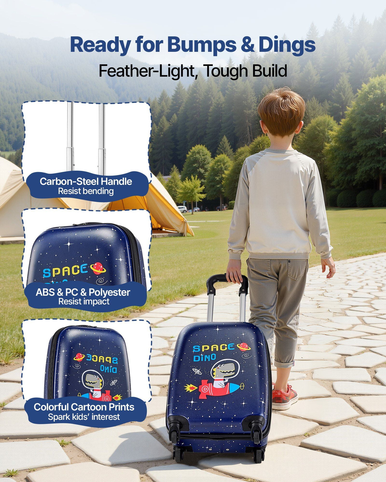 Dinosaur Kids Luggage Set 2 Piece 18 Inch Hardside Rolling Suitcase with Backpack Airline Approved Carry On Holiday Birthday Gift for Boys and Girls