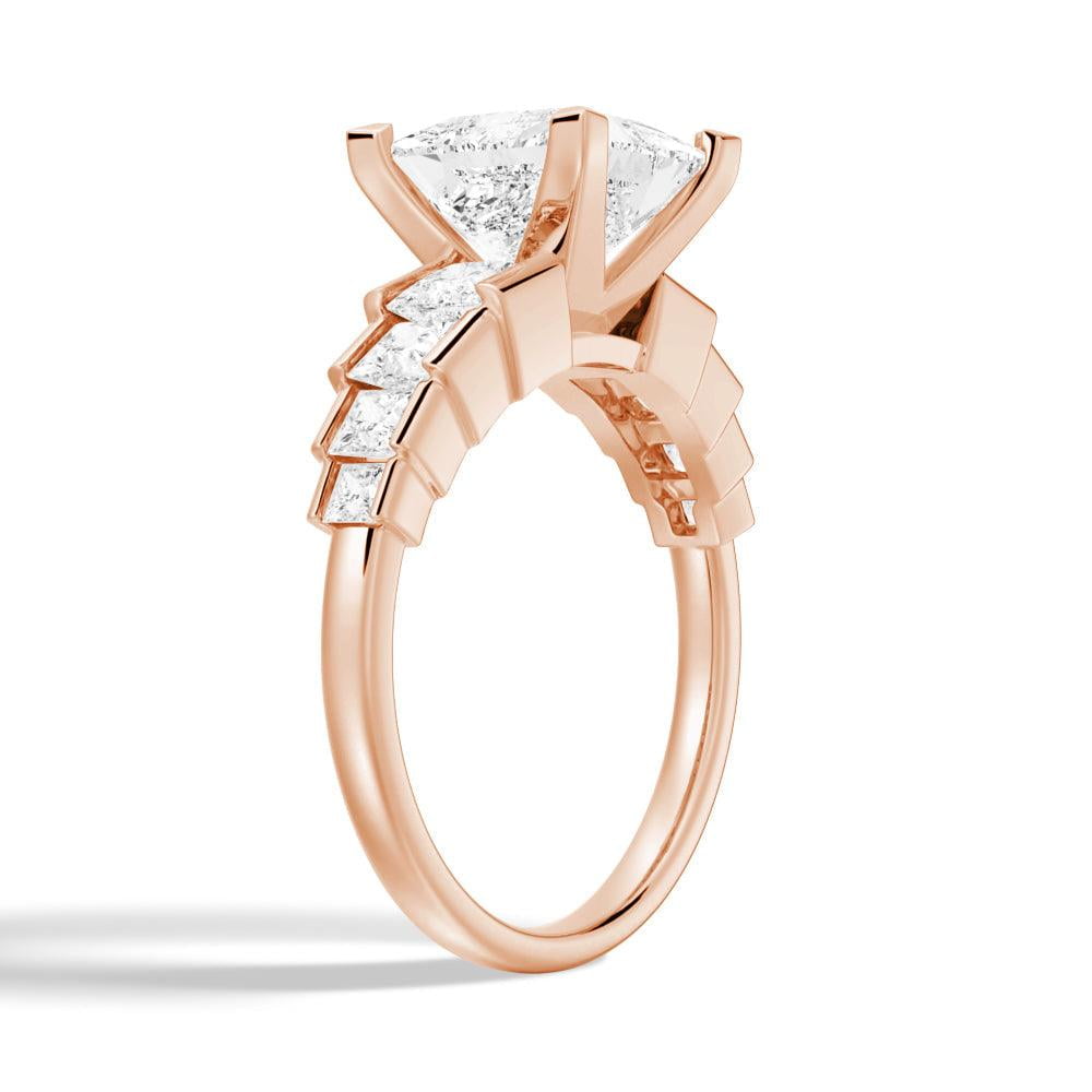 ESTE ORIGIN 4Ct Princess Cut Moissanite Engagement Ring Set - Bridal Wedding Ring Set with Eternity Band 14K Rose Gold US 6.5