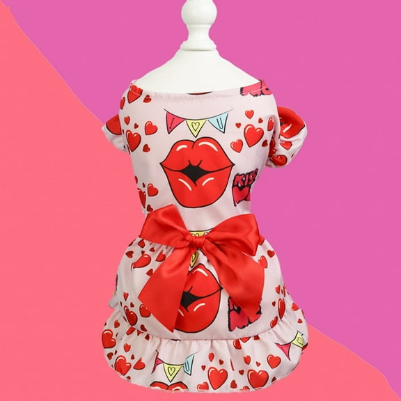 Valentines Decor Pet Dog Clothes Valentine's Day Summer Cute Bow Rose Dress Pet Supplies Dog Dress Valentine's Day Pet Clothes Cute Bow Rose Small and Medium Dog Pet Skirt