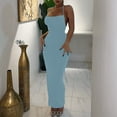 thumbnail image 4 of Wycnly Dresses for Women 2024 Sexy Spaghetti Strap Basic Bodycon Night Party Club Dresses Sleeveless One Line Neck Solid Summer Maxi Casual Dress Blue M Clearance Clothes, 4 of 7