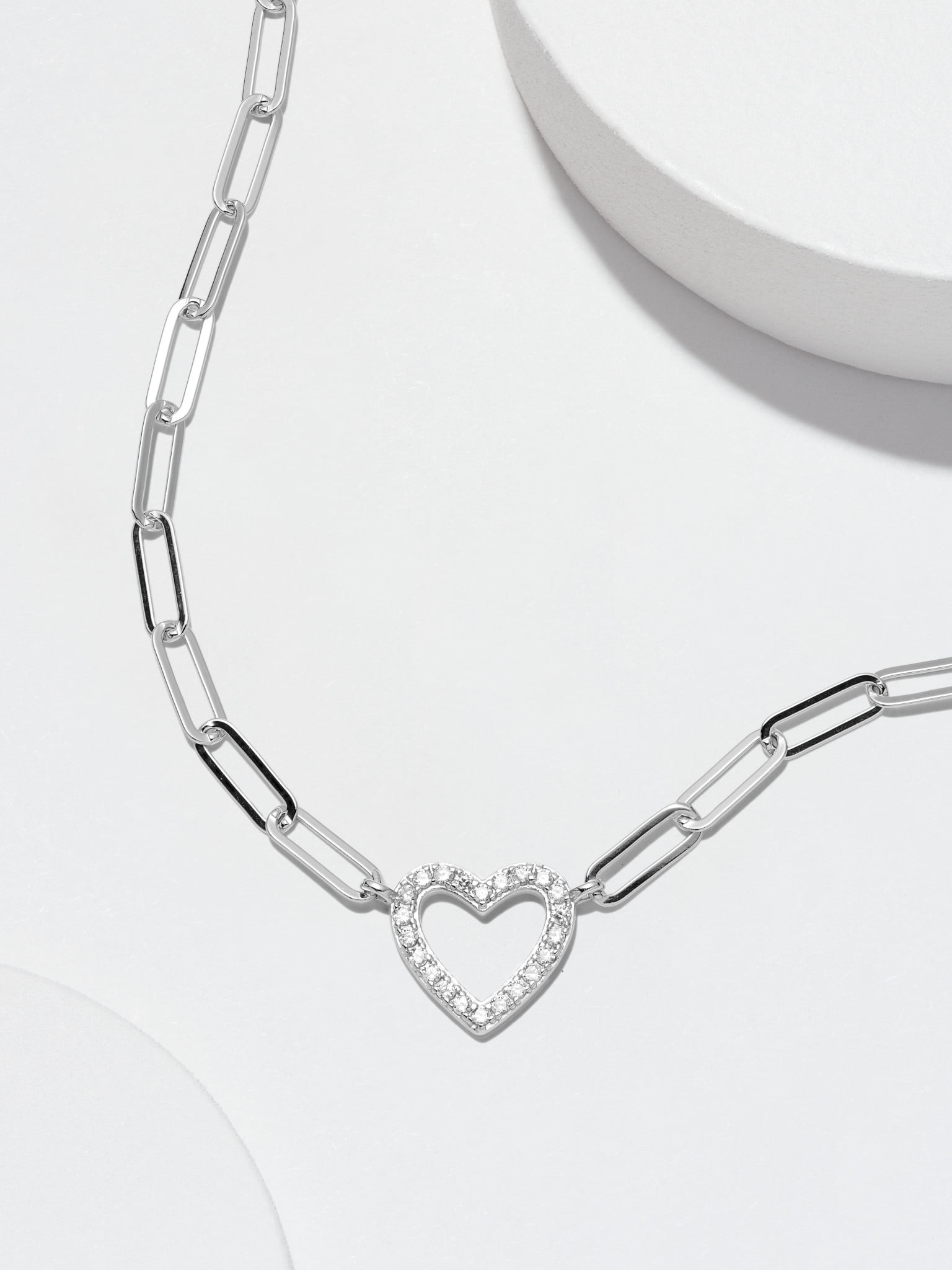 Forever Facets Cubic Zirconia Heart Paperclip 18” Necklace in Sterling Silver, Adult Female
