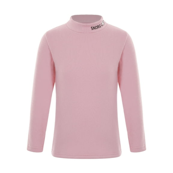 iEFiEL Kids Girls Warm Ribbed Thermal Underwear Tops Mock Neck Long Sleeve Undershirt Pink 13-14
