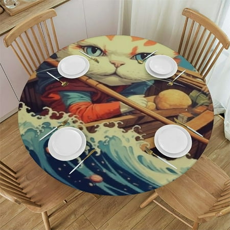 

Autua Cute Cat Round Tablecloth Stain Resistant & Washable Perfect for Indoor and Outdoor Use Kitchen Dining Wedding Parties Waterproof Fabric 100% Polyester 31 -35