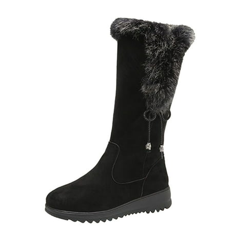 

dmqupv Snow Boots Women Size 9 Wide Fashion Winter Women Snow Boots Long Tube Middle Heel Non Slip Side Short Boots Black 6.5
