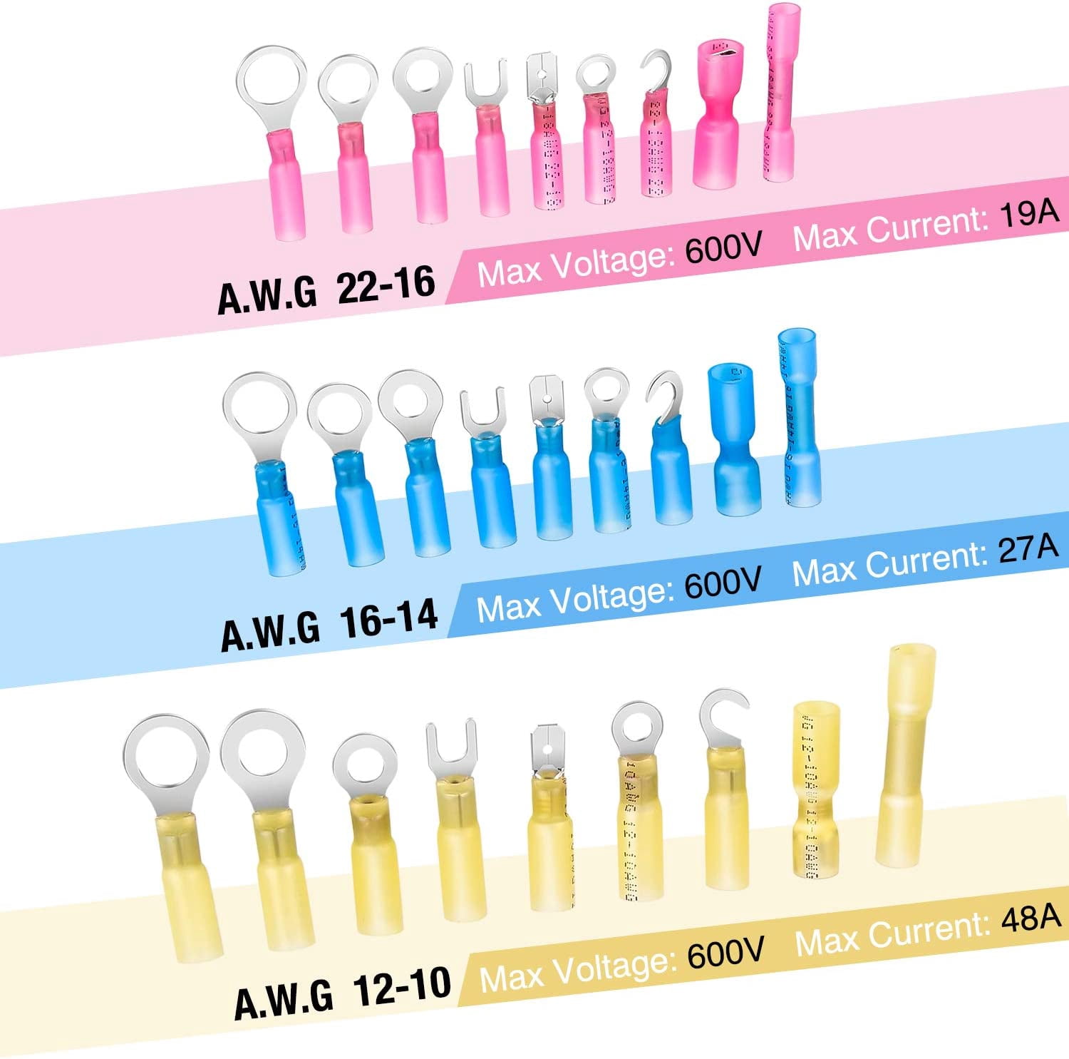 540Pcs Shrink Disconnect Connector Waterproof Car Marine Electrical Connector Kit Ring Fork Hook Spades Butt Joints