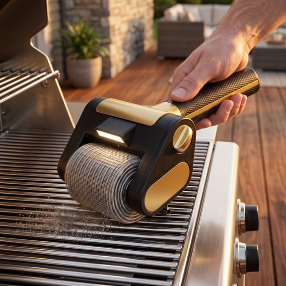 Cordless Electric Grill Brush, 304 Stainless Steel Roller, 350 RPM Rechargeable BBQ Grill Cleaner with LED Light, Dishwasher-Safe Roller