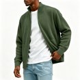 thumbnail image 5 of Aestivo Men's Full Zip Bomber Fleece, Solid Stand Collar Coat, Casual Zip-Up Outerwear for Work Leisure, Green L, 5 of 7