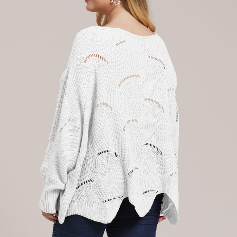 Round neck asymmetric hotsell hem plain sweaters
