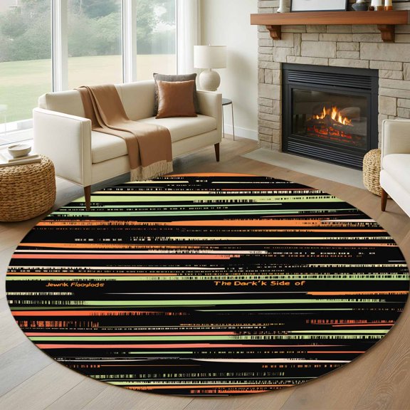 Round Rugs 5Ft, Stripes Abstract Art Round Area Rug Washable Indoor Throw Carpet, Modern Striped Farmhouse Soft Non Slip Circle Rug for Cabinet Bathroom Home Decor Aesthetic