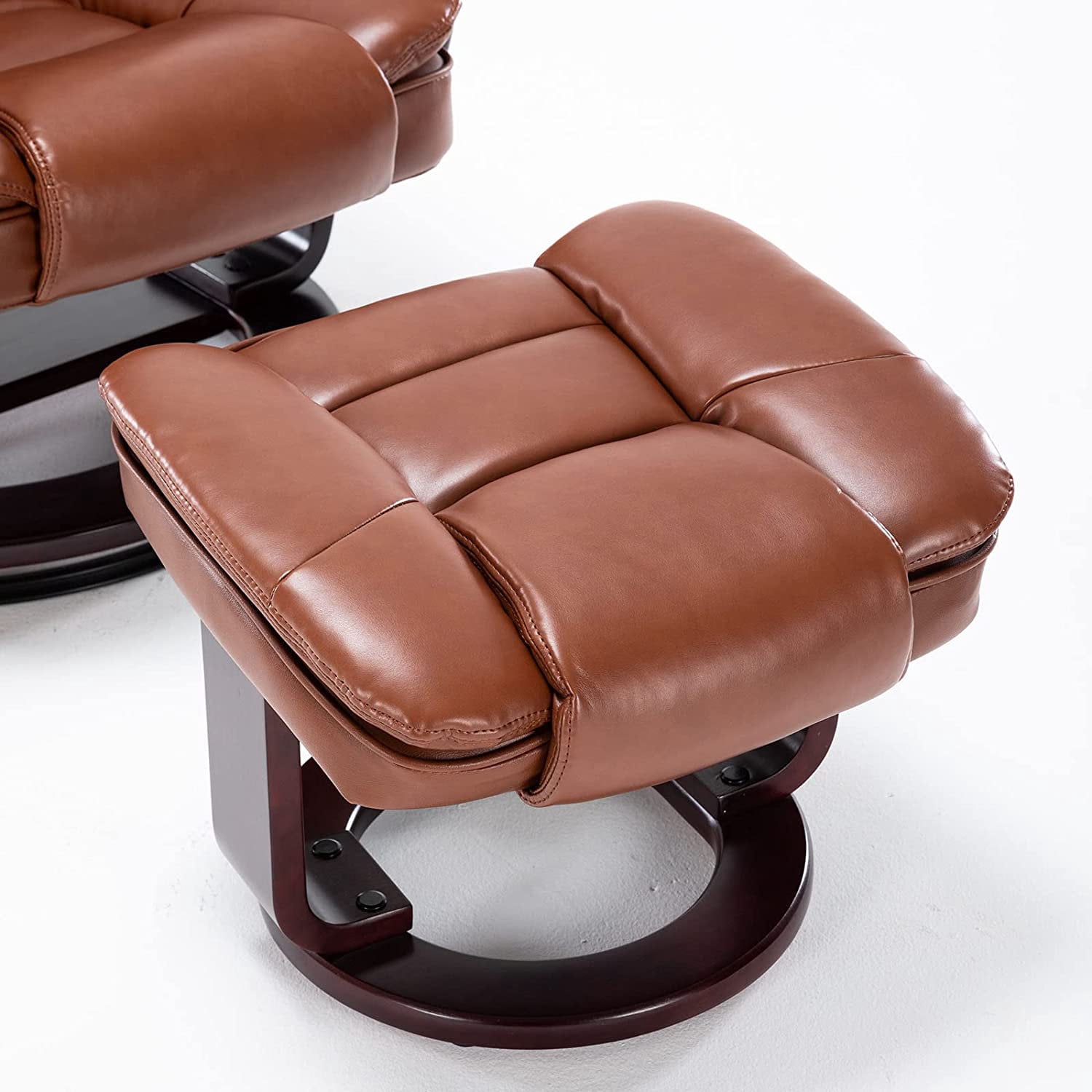 32'' Wide Manual Swivel Standard Recliner with Ottoman,Faux Leather,Brown
