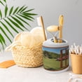 thumbnail image 5 of Ambesonne Garden Art Soap Dispenser & Toothbrush Holder Set, Window to Fresh Backyard, 2 Pcs, Olive Green Redwood, 5 of 6
