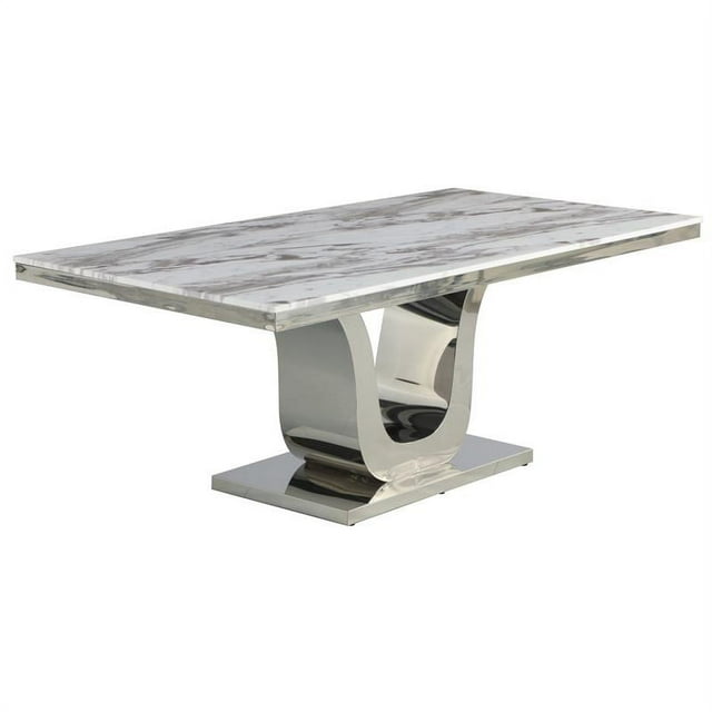 Table à Manger en Marbre Blanc de 78 x 40 Po avec Base en Acier Inoxydable Argenté