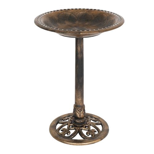 VINGLI Pedestal Bird Bath 28 Inch Antique Copper Resin Birdbaths Vintage Garden Decor for Outdoor Lightweight