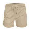thumbnail image 4 of Womens Comfy Summer Drawstring Shorts Summer Solid Color Elastic Waist Casual Loose Shorts with Pockets Khaki M, 4 of 6