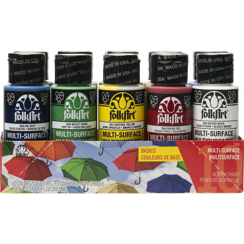 FolkArt 7508E MultiSurface Acrylic Craft Paint Set, Basics, 30 fl oz