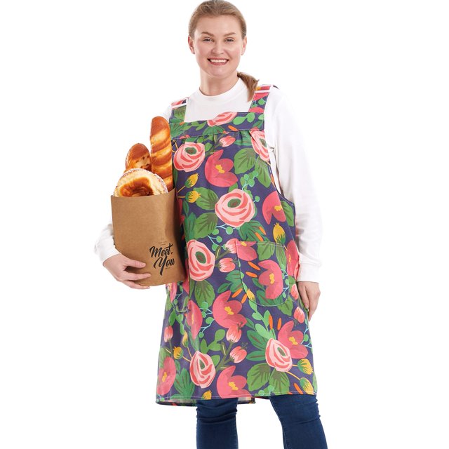 DELANTAL Sin Corbatas Delantales de Talla Grande para Mujer con Bolsillos Algodón Lino Hornear Cocina Cocinar Tulipán Rojo
