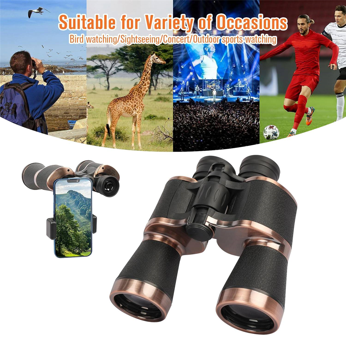 20X50 Binoculars for Adults, Night Vision Waterproof Bird Watching Sightseeing Traveling Football Games