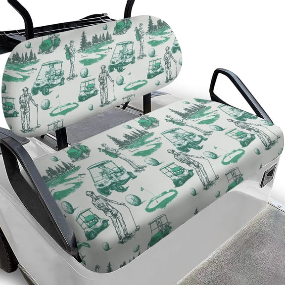 Pzuqiu Vintage Golf Sketch 2-Piece Golf Cart Seat Cover Set | Breathable Washable Universal Fit Protector for Most 2-Seater Carts