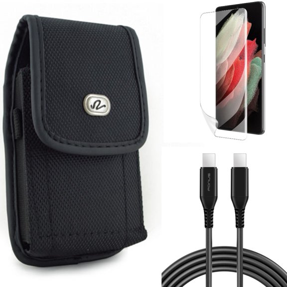 Matte Screen Protector & 10ft Long USB-C Cable & Case Belt Clip for Samsung Galaxy S22 Plus (S22 ) - Combo TPU Film Anti-Glare & PD Fast Charger Cord Power Wire & Rugged Holster