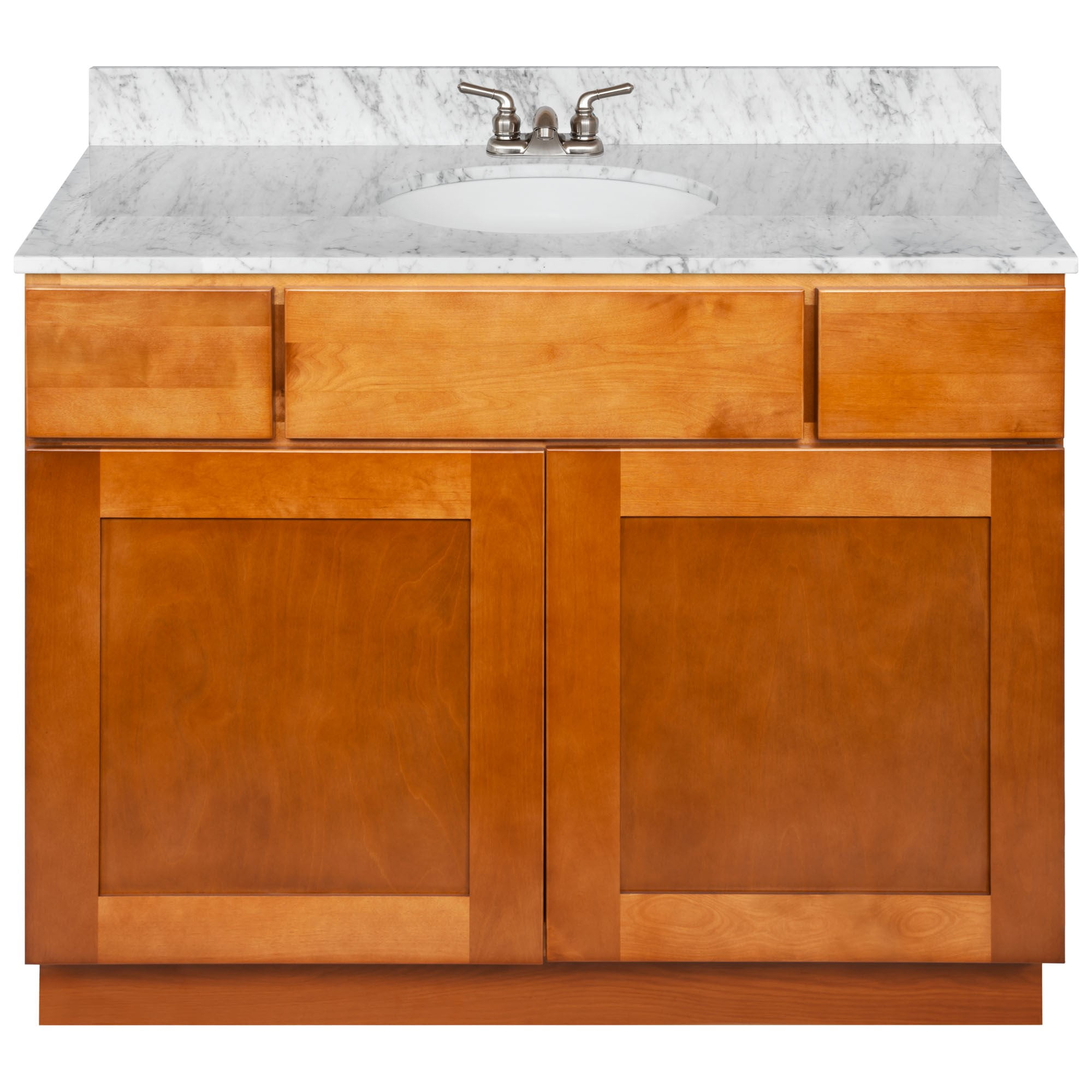 Brown Bathroom Vanity 42", Cara White Marble Top, Faucet LB3B