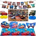 thumbnail image 2 of Juego de vajilla desechable para fiesta de cumpleaños de Disney Pixar Cars Lightning Mcqueen, pancarta, telón de fondo, globos, suministros para niños, 2 of 4