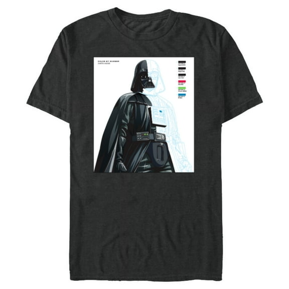 Star Wars Darth Vader Color by Numbers Sketch - Short Sleeve Blended T-Shirt for Adults - Customized-Dark Heather