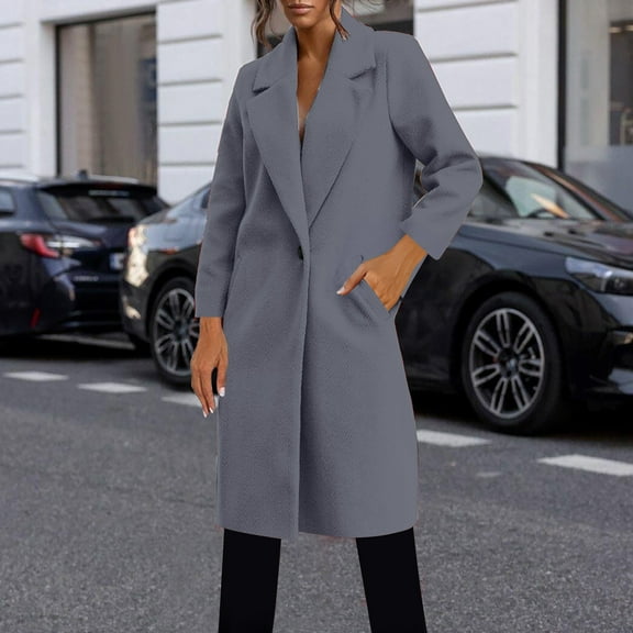 Trench Coats for Women Long Overcoats Single Breasted Notched Collar Blazers for Fall Winter