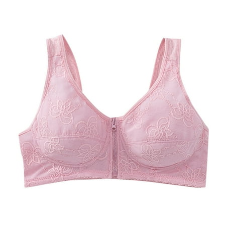 YHGFVOKJ Bras for Women Smoothing Stretch Fabric Front Zipper Lace Edge Underwear without Steel Ring Movement Gathering Adjustment Seamless Large Bra Bras for Women Full Coverage Pink 38