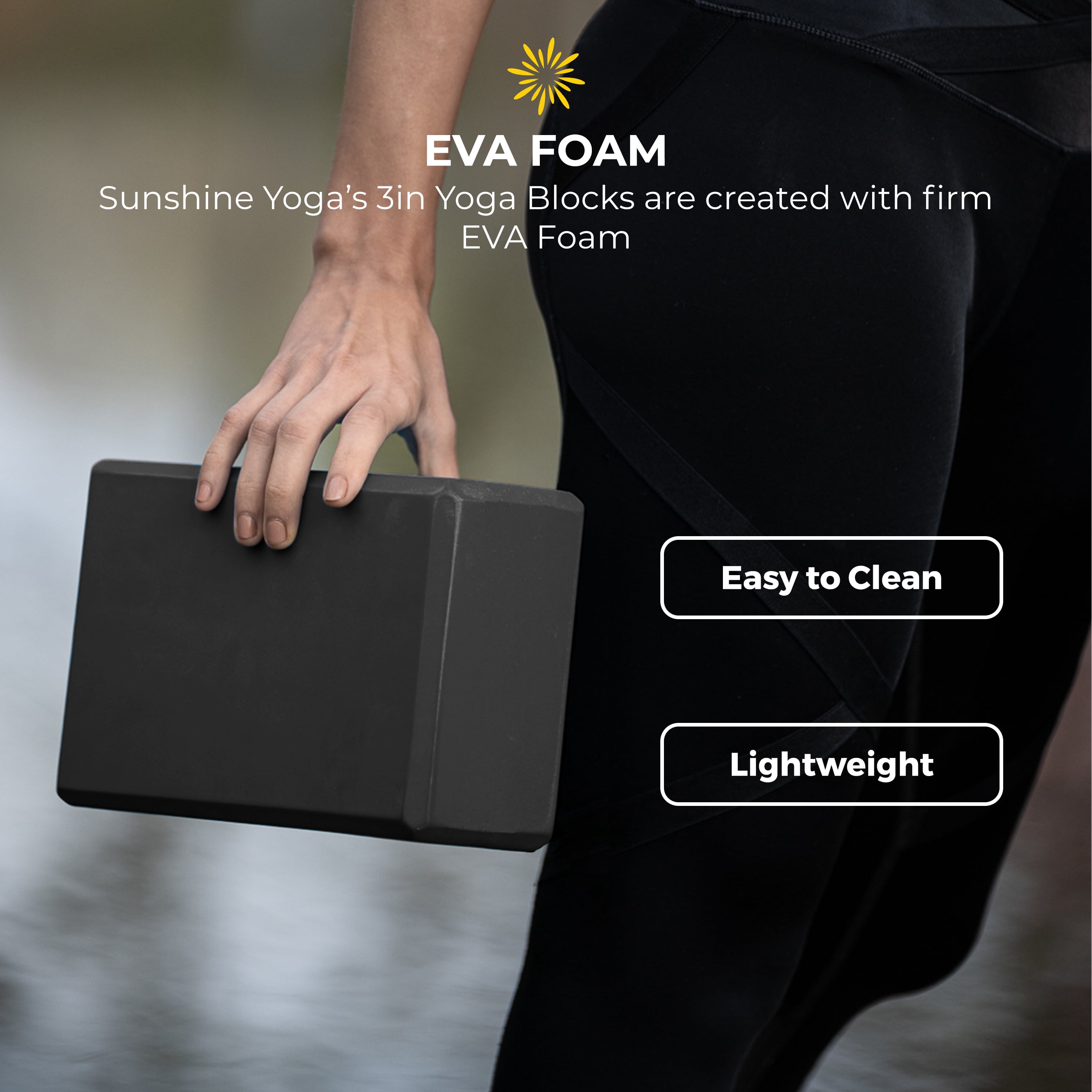 Sunshine Yoga 3" Yoga Block, 10 Pack Bulk EVA Foam Yoga Blocks, Firm and Supportive Yoga Brick, Balance Foam for Stretching, Pilates, and Workout, 3" x 6" x 9", Black