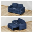 thumbnail image 2 of CHITOOMA 60'' Linen Pull Out Sofa Bed Convertible Sleeper Couch with Charging Port, Upholstered Sectional Sofa with 2 Pillows, Reclining Sofas for Living Room, Blue, 2 of 8