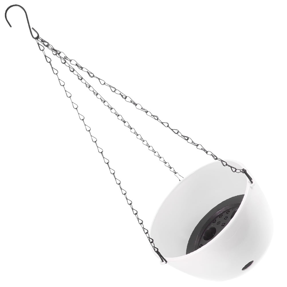 RENACLIPY 1Set White Hanging Planter Basket with Drainage Chain Holder for Elegant Indoor Outdoor Plants