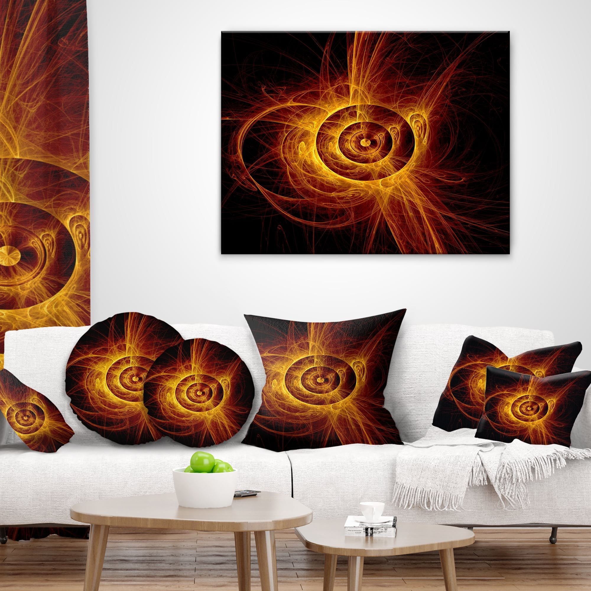 Designart The Flashing Yellow Flame - Abstract Throw Pillow - 16x16